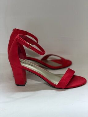 Pierre Dumas Red Ankle-Strap Block Heels